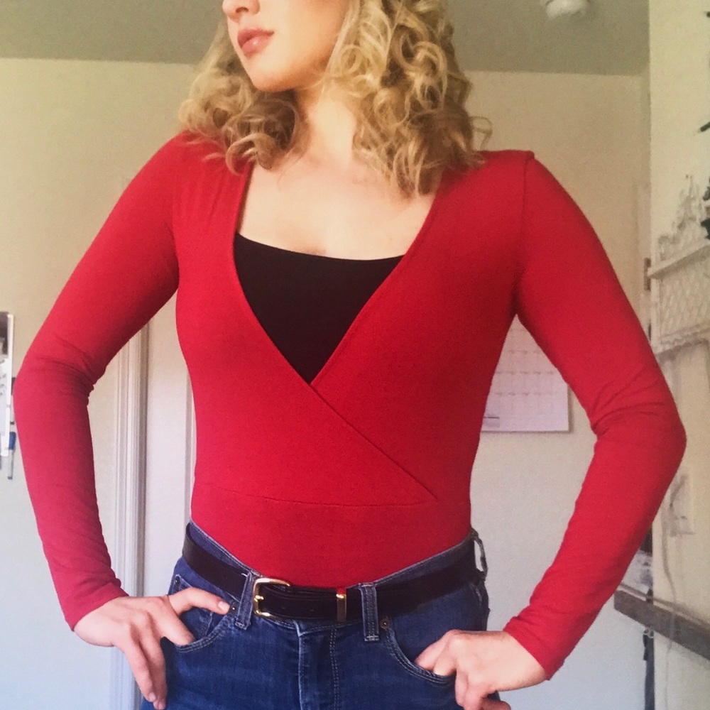 Forever 21 • Long Sleeve Bodysuit • Red